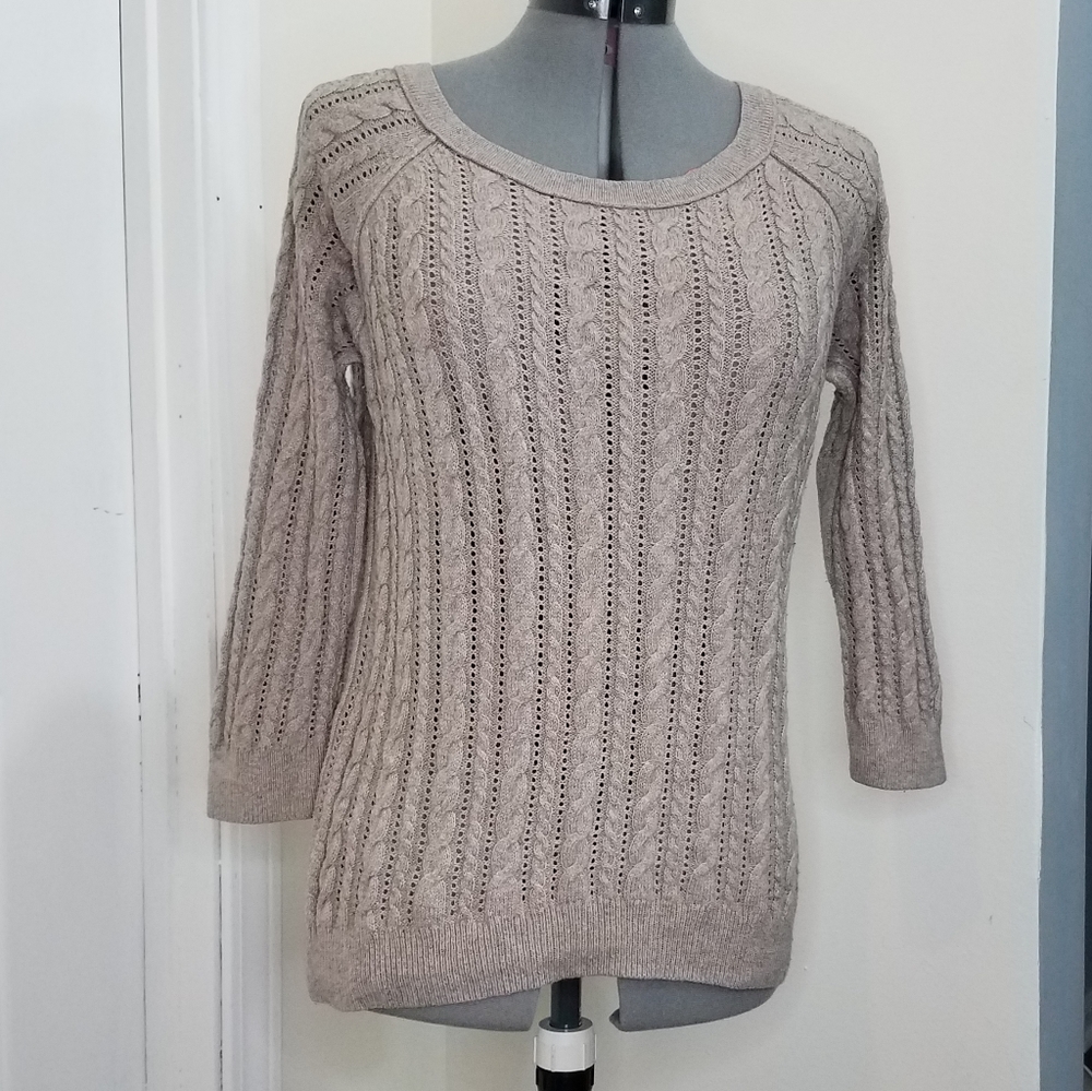 American Eagle outfitters beige tan cable knit top